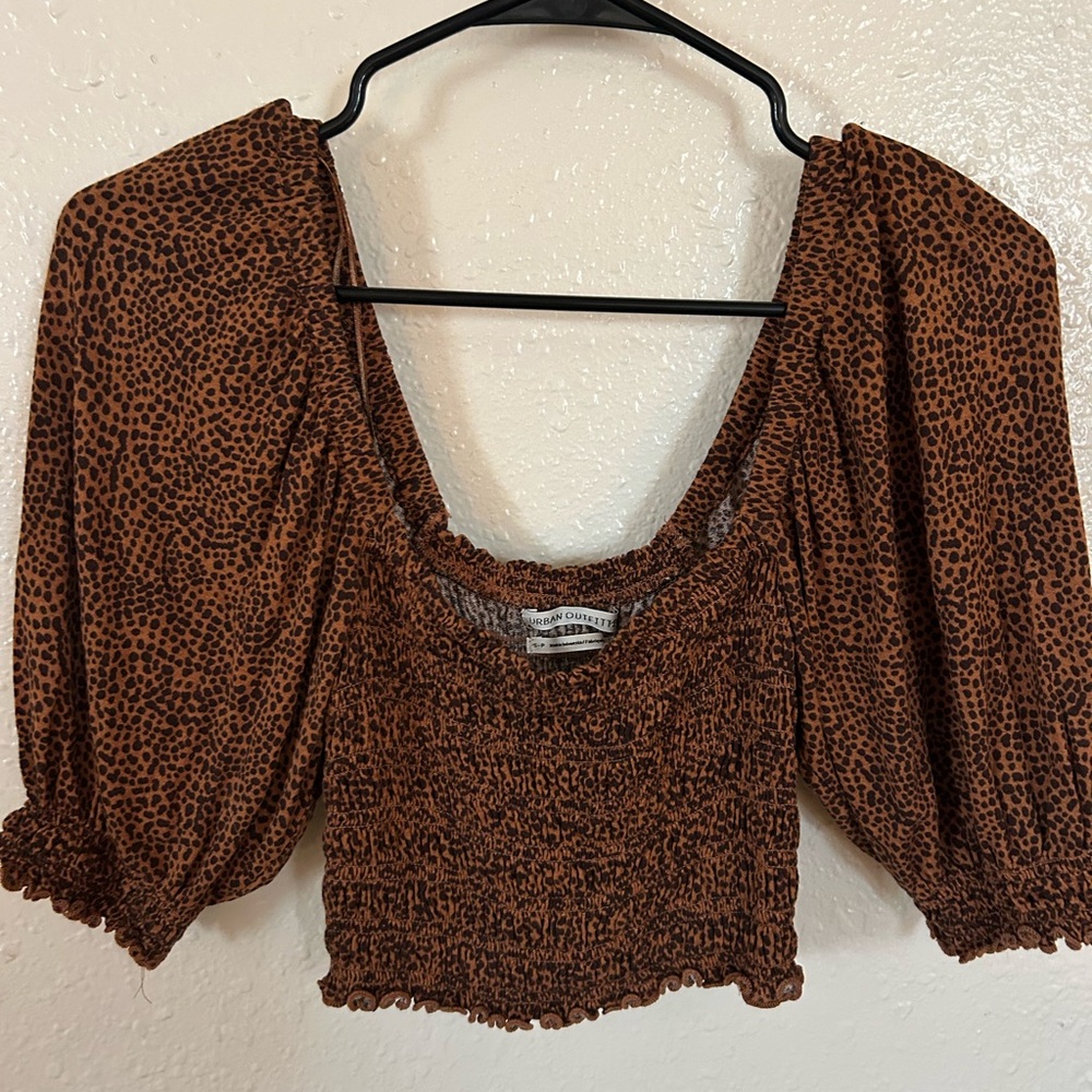 Urban Outfitters Brown Patterned Smocked Blouse